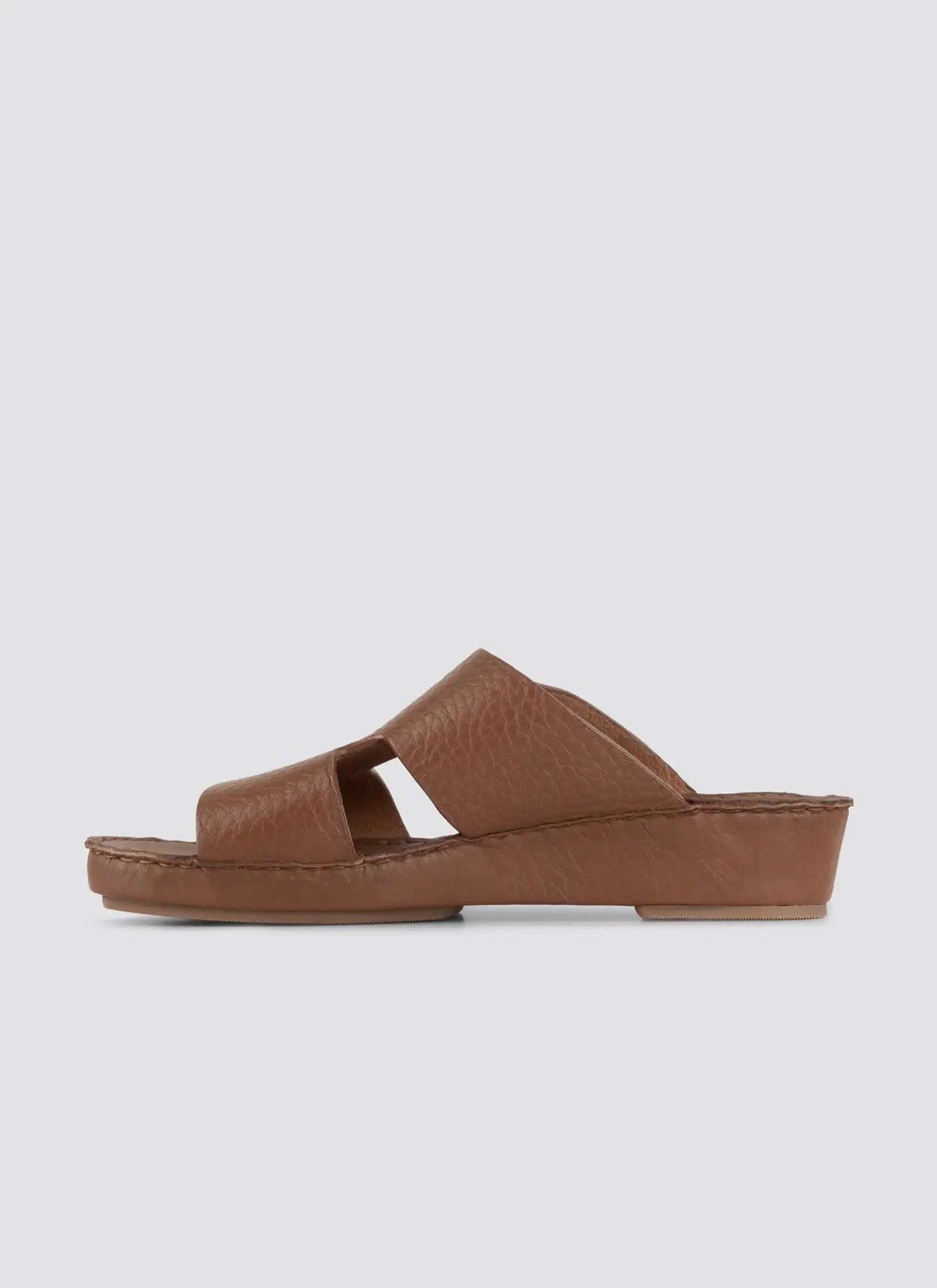 Brown sandal on a light gray background