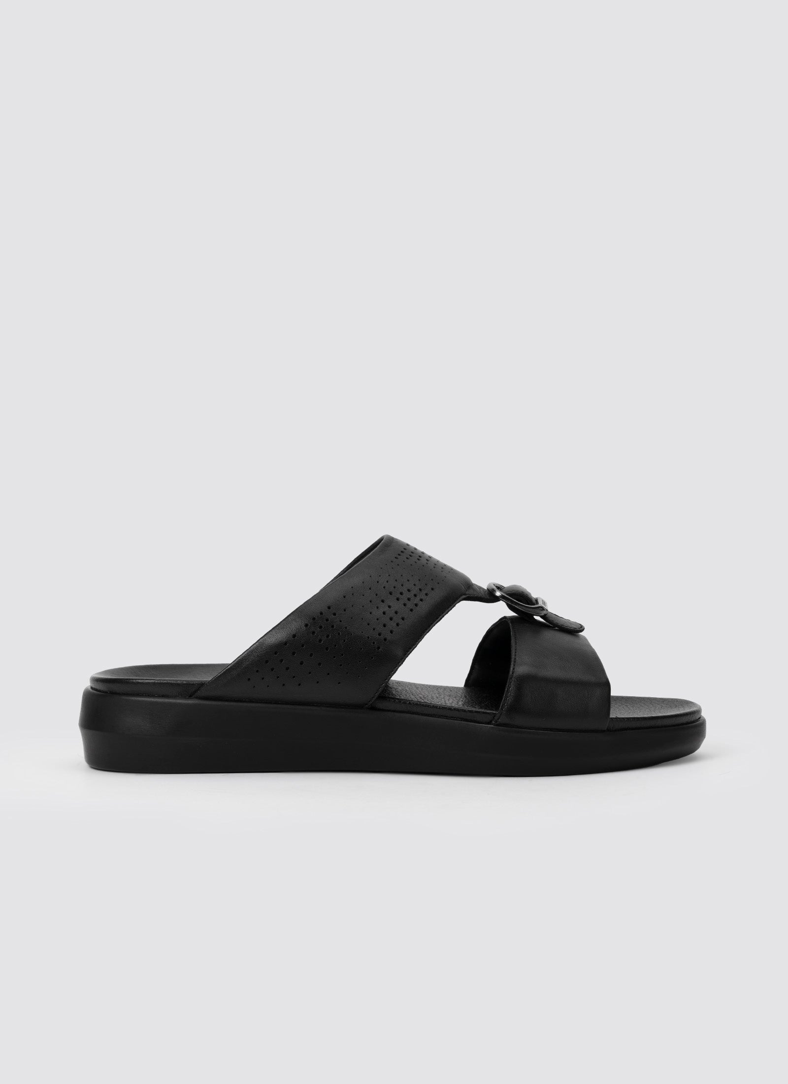 Black sandal on a light gray background