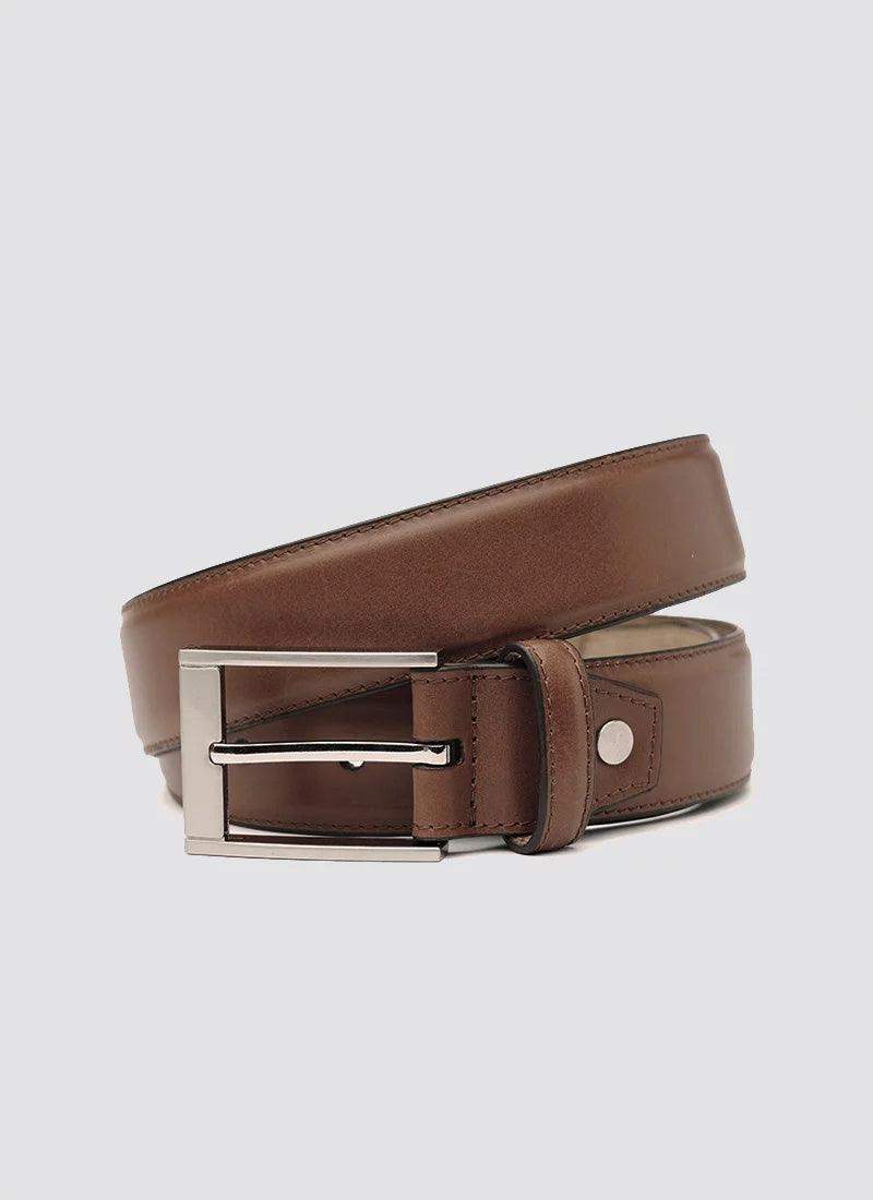 Men's brown leather belt with silver buckle, stylish accessory for formal or casual wear