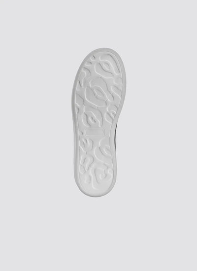 White textured shoe sole with unique abstract tread pattern on a light background 