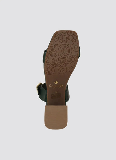 Sandal sole with circular grip pattern, block heel, and engraved branding, size 37  