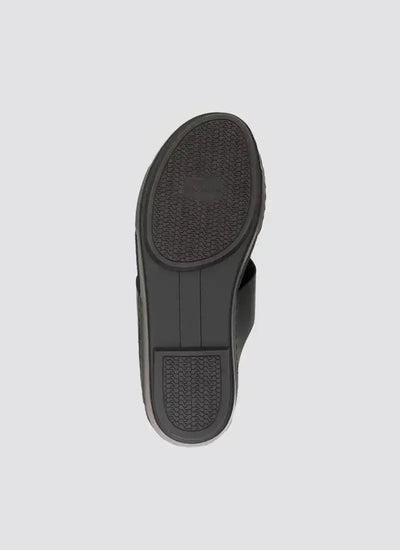 Close-up of black shoe sole with textured rubber grip, footwear for men and women 