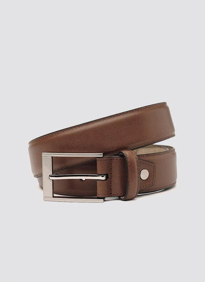 Men's brown leather belt with silver buckle, stylish accessory for formal or casual wear 
