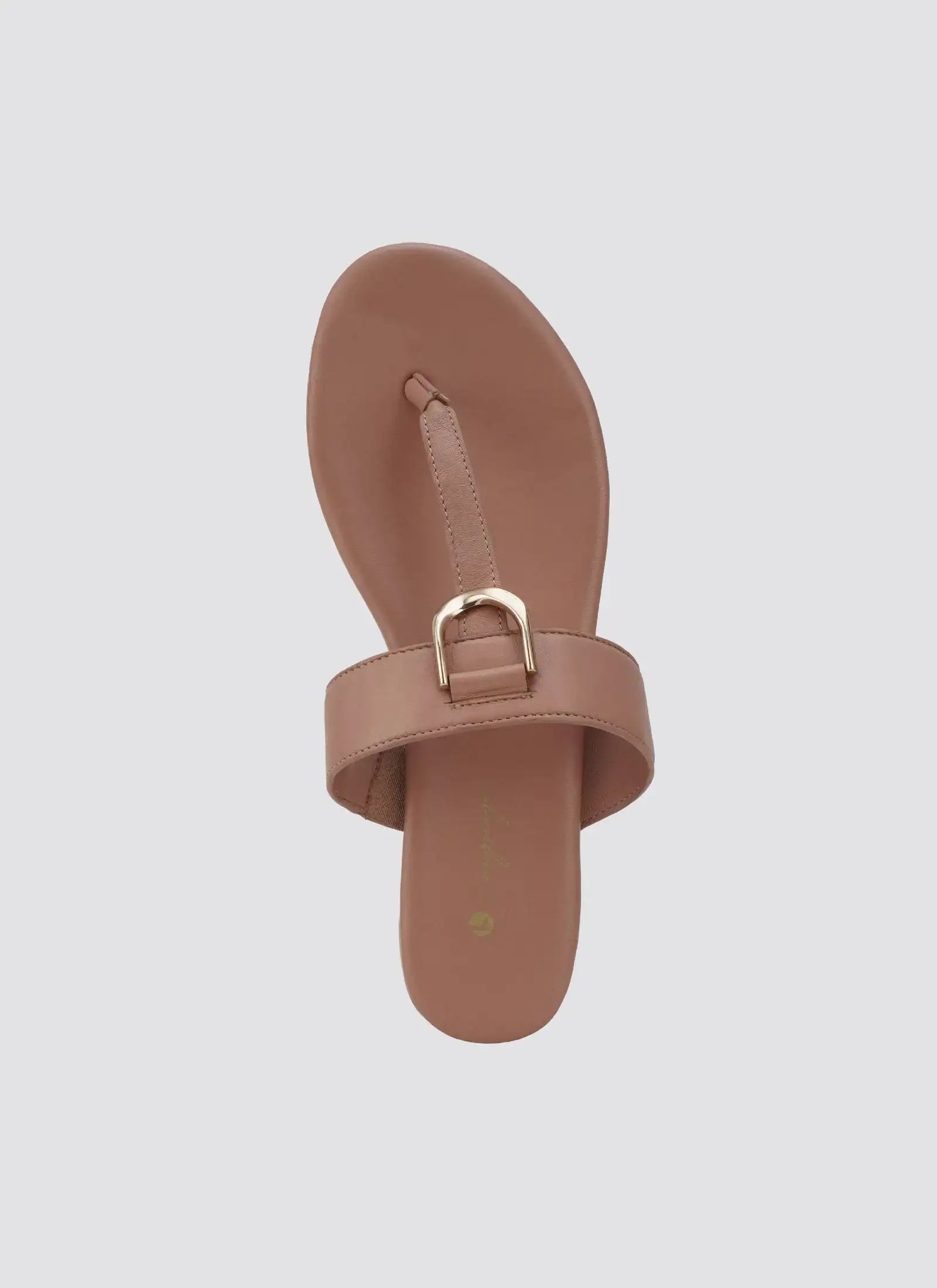 Pink leather thong sandal with gold buckle detail, flat sole, women's footwear 