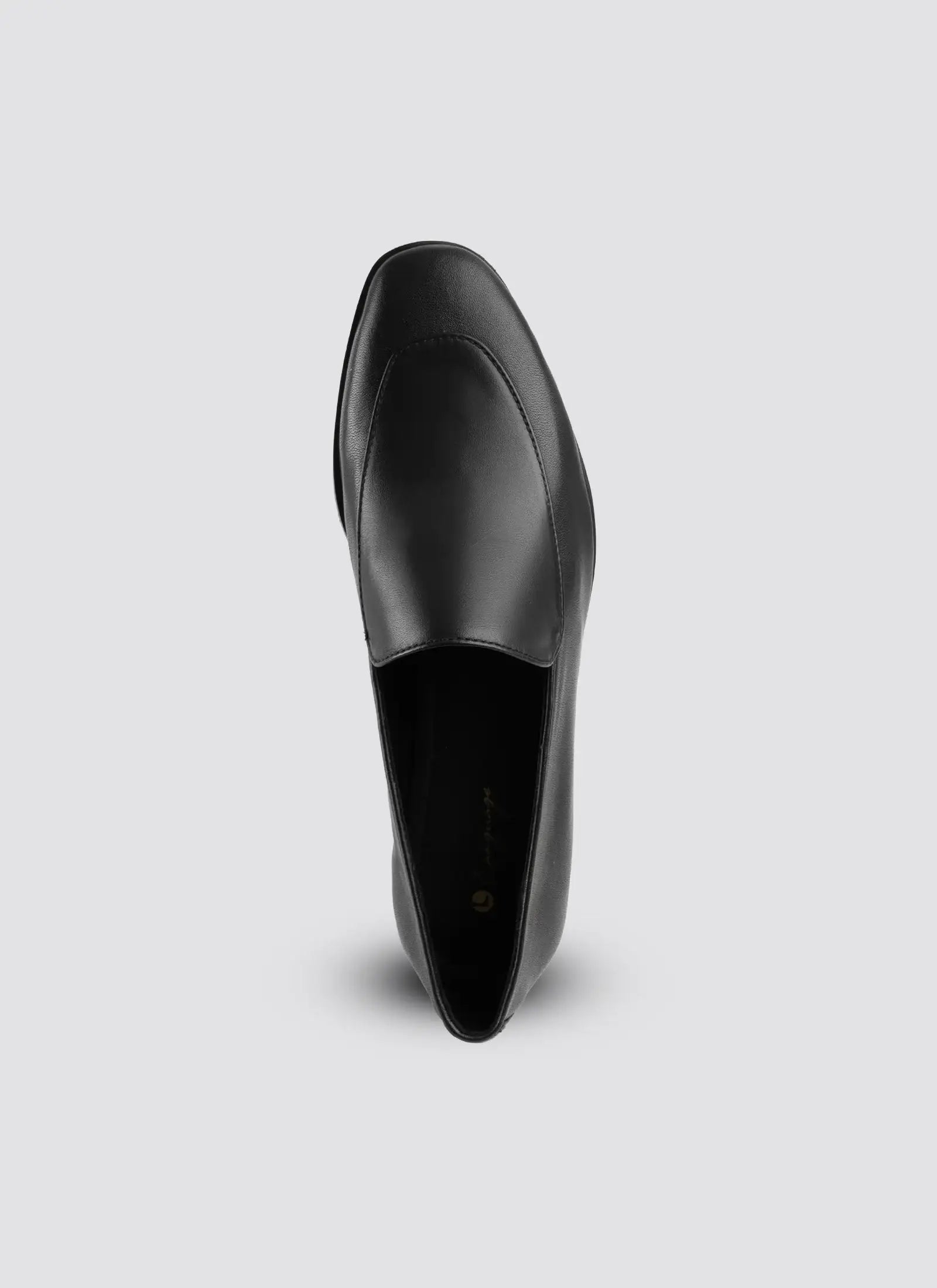 Black shoe on a light gray background 