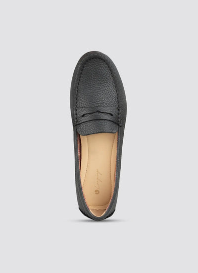 Gray loafer shoe on a light gray background 