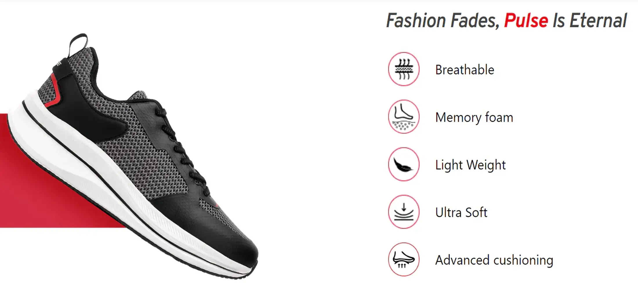 Black and grey breathable sneaker with memory foam, lightweight, ultra-soft, advanced cushioning